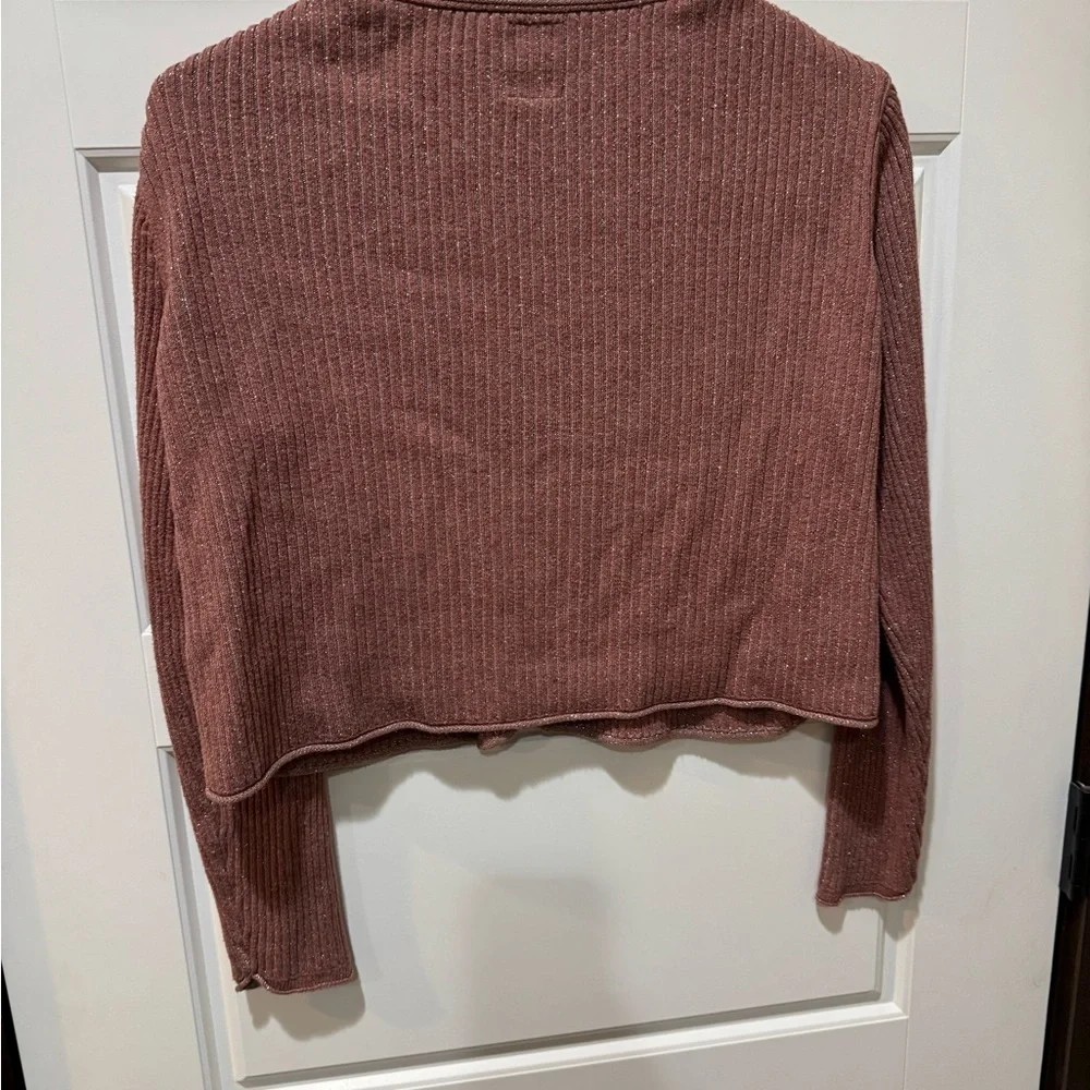 Girls Ribbed Button-Up Sweater - Rose - Picture 4 of 4